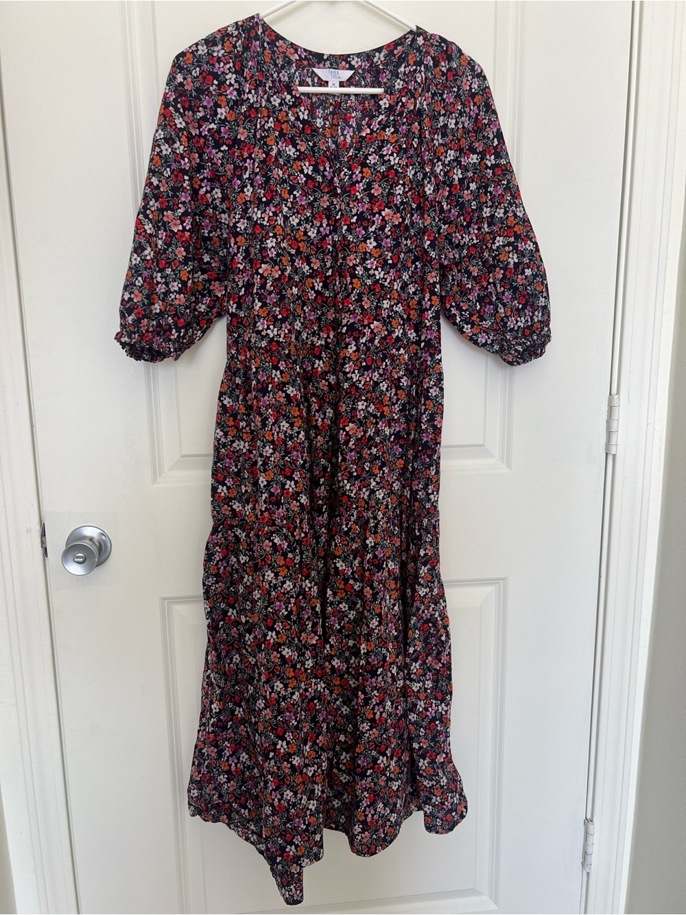 Time and Tru Black Maxi Dress with Pink & Red Floral Print